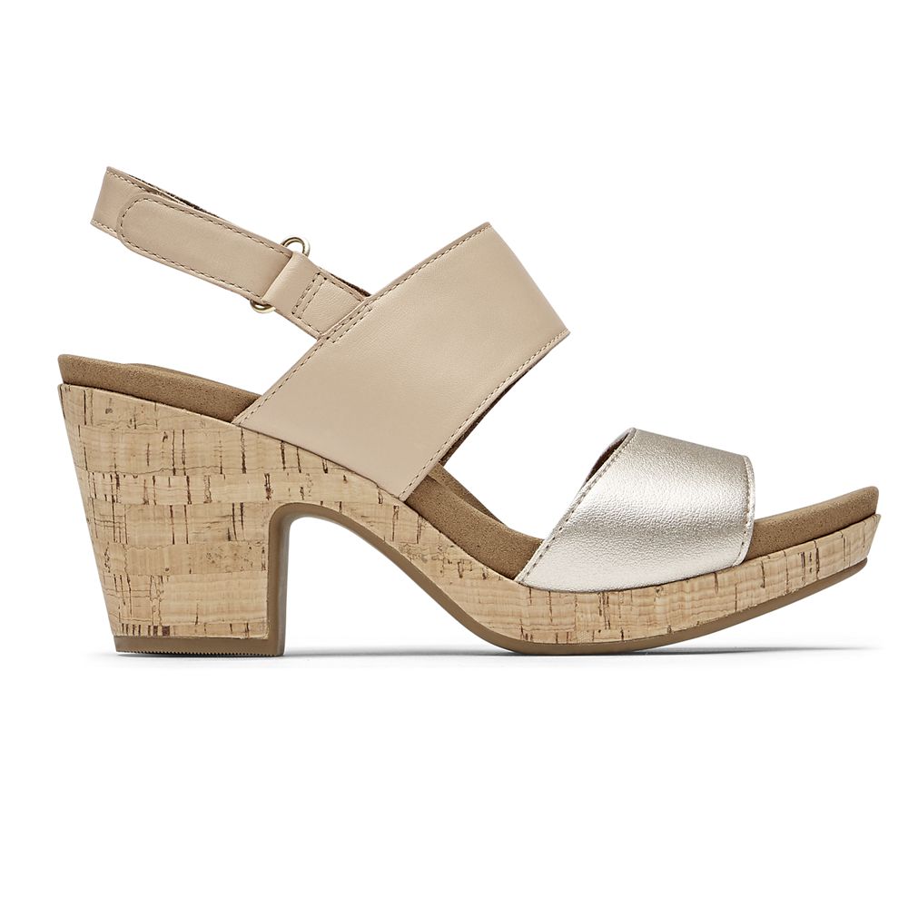 Rockport Women's Vivianne 2-Band Heels Sandals - Beige - USA (1063KXTOC)